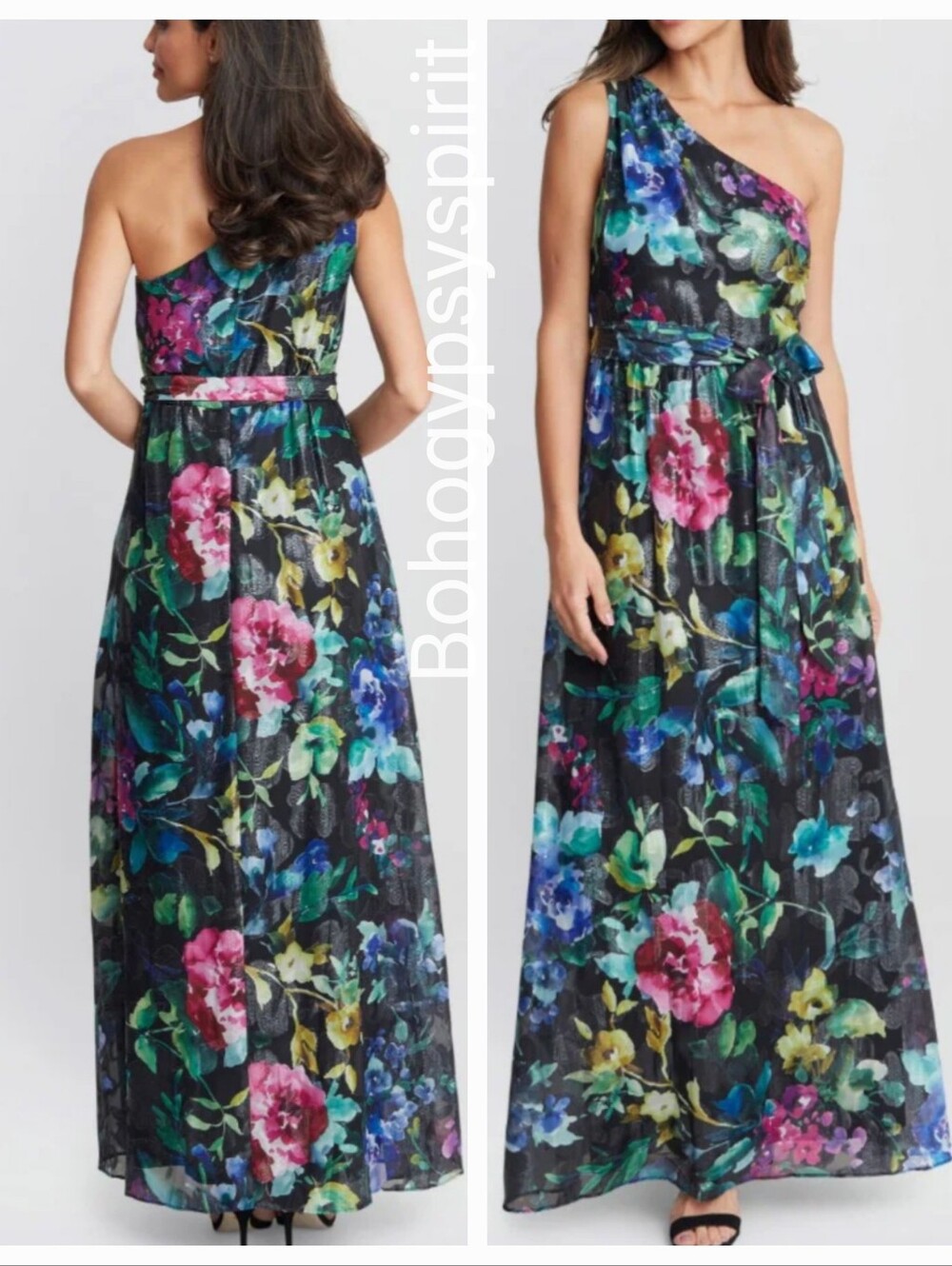 $139 Floral One Shoulder Maxi With Tie Waist